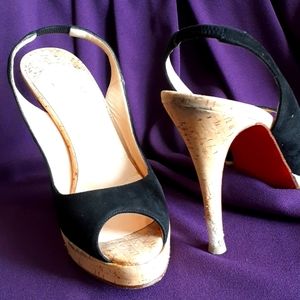 Louboutin Suede cork stiletto slingback pump 38.5